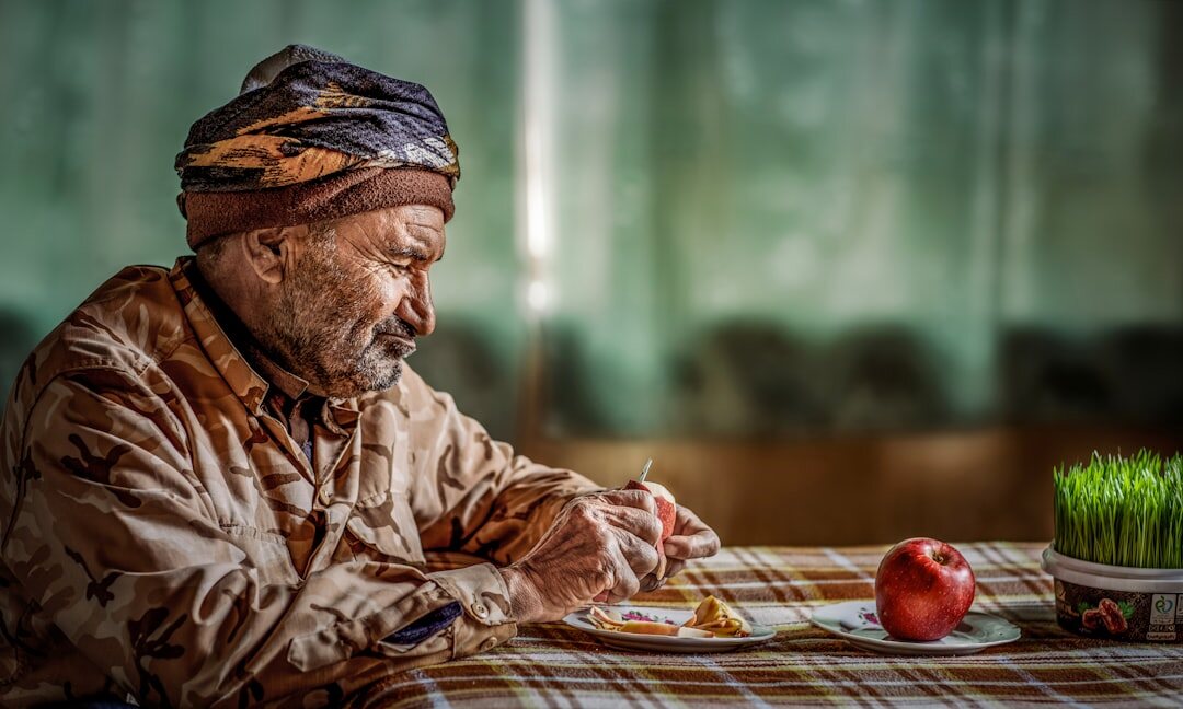 senior eating salad