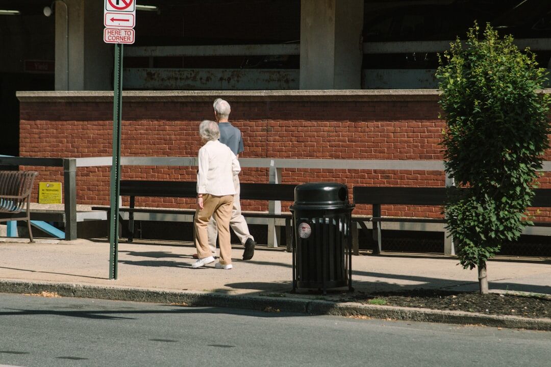 elderly couple walking